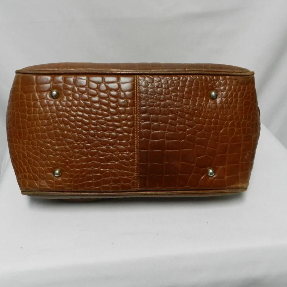 Lazaro Vintage Alligator embossed Leather satchel bag purse tote brown zip top